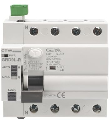 GEYA Automatische Wiedereinschaltvorrichtung Leistungsschalter ELCB Leistungsschalter RCCB RCD Wiedereinschalt-Leistungsschalter A Typ Leistungsschalter(GRD9L-R AC220V+A Type RCCB 4P-63A-300mA)