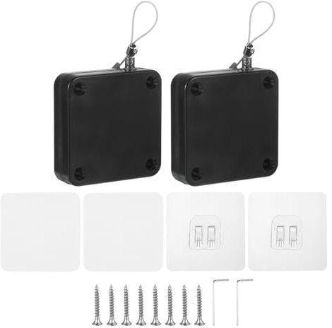 sourcing map Punch-Free 1500g Automatic Sliding Screen Door Closer, Multifunctional Storm Sensor Door Closer with Steel Drawstring for Bedroom Storm Bathroom Study Room (Black Pack of 2)