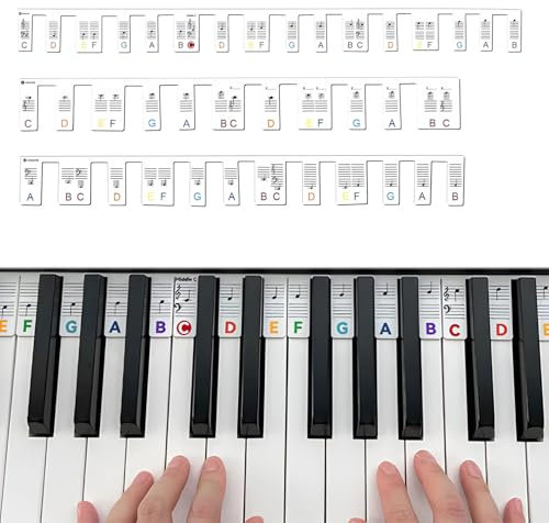 Piano Keyboard Stickers, Removable Piano Stickers, Piano Notes Overlay, 88-Key Full Size Reusable Keyboard Note Stickers No Need Stickers for Beginners(Rainbow Color)