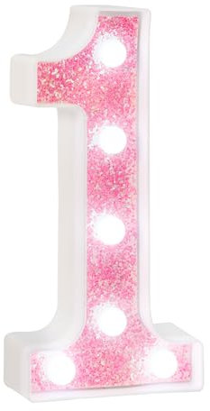 EUFONY Pink Glitter Marquee Light Up Numbers, LED Number Lights Battery Operated for Girls 1st 11th Pink Birthday Party Table Decorations, Wall Decor for Girls Bedroom, Number 1 Sign Cool White Lights