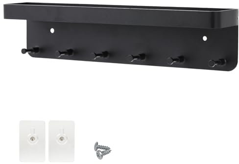 Portachiavi da Parete in Acciaio Inox con Ripiano Appendichiavi Senza Fori Organizer da Muro Salvaspazio 6 Ganci per Chiavi e Oggetti Ideale per Ingresso Corridoio Cucina Soggiorno 24,5×5,8 cm
