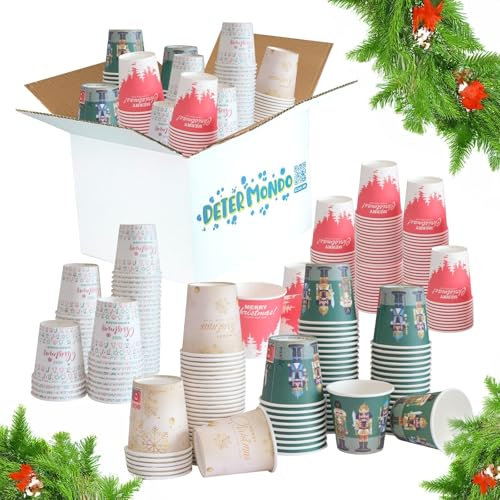 DETERMONDO 500 Bicchieri Carta 180 ml Grafica Natalizia Bicchieri di Carta Ecologici Biodegradabili Compostabili per Acqua Bevande Calde e Fredde Confezionato in Italia
