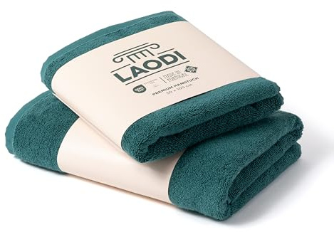 LAODI Premium Handtuch-Geschenkset, 2-teilig (Dusch- & Handtuch), 70×140 cm + 50×100 cm, 100% Baumwolle, 570 g/m², saugstark & weich, hergestellt in Portugal, Antikes Grün