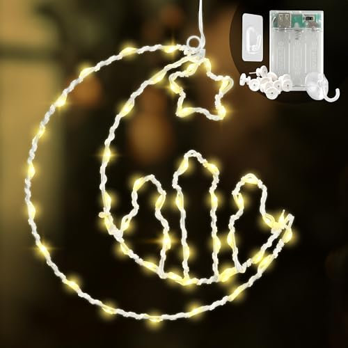 Cobus CozyHome Ramadan Deko Lichterkette Batterie - 48 LED in Warmweiß I Fensterdeko beleuchtet | Eid Mubarak Dekoration Ramazan I Lichterkette Innen Warmweiß Ramadandeko Ramdan Decor Lichterkranz