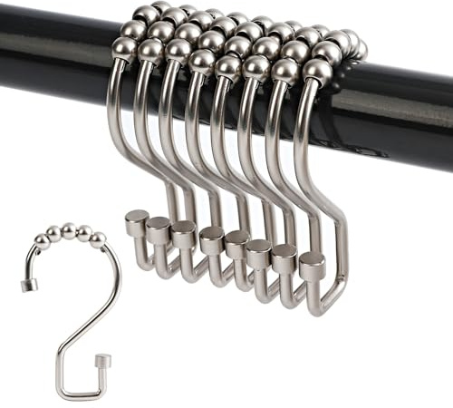 Shower Curtain Hooks, 12 Pcs Shower Curtain Rings, S Shape Shower Curtain Hooks Rustproof, Metal Shower Hooks for Shower Curtain, Kitchen Utensils, Clothing, Towels, Matte Nickel