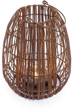 esotec Solar Rattanleuchte Isabella 28, Crackle Bruchglas Kugel, Boho Windlichter für draußen, Polyrattan-Geflecht, Akku, Solarleuchte Rattan, wetterfest, outdoor, außen, IP44, Höhe 27,6cm, 102281