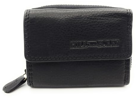 Kompakte Geldbörse aus echtem Leder für Damen & Herren – kleines Portemonnaie mit RFID-Schutz, 2 Geldscheinfächer, Reißverschluss-Münzfach, echtes Leder (schwarz)