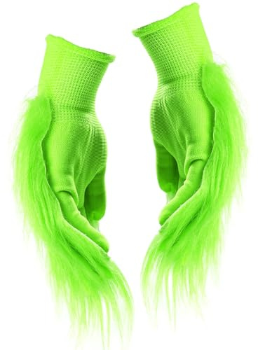 QIZHIQIAMY Grüne Gloves, Grüne Handschuhe, Pelzige Hand Handschuhe, Grüne Pelzige Handhandschuhe, Weihnachten Kostüm Erwachsene, Costume für Weihnachten, Halloween, Cosplay