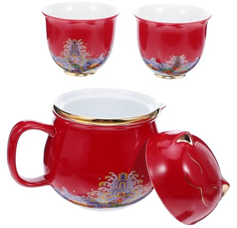 TOPPERFUN Gold-Painted Lucky Cat Tea Ceramic Cat Mug Portable Tea One Teapot and Two Cups for Office and Outdoor Travel