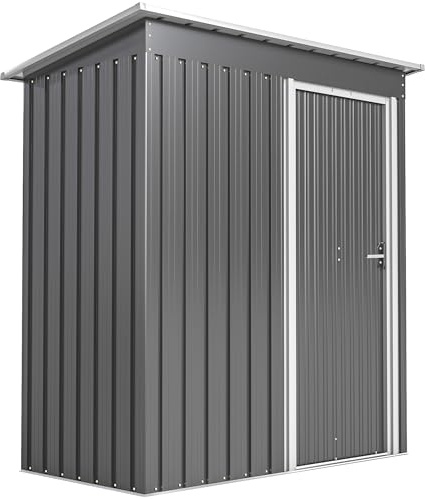 Outsunny Caseta de Jardín Exterior, 1,16 m², 163x89x182 cm, Cobertizo de Jardín Exterior Metálico con Puerta Corredera y Techo Inclinado, para Almacenamiento de Herramientas, Gris