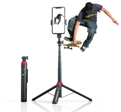 EUG-PRODUCTS Selfie Stick with Removable Mobile Phone Holder, 41.5 cm Extendable Mobile Phone Tripod with Remote Control, 360° Rotating Tripod Stand for iPhone, Samsung and Android Smartphones (Black)