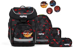 ergobag Schulranzen-Set cubo Set TaekBärdo - Grau | Ergonomischer Schulranzen klassisch 5-teilig für die 1. Klasse der Grundschule