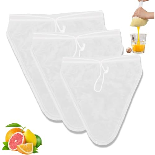 3 bolsas tela prensada para leche frutos secos, gasa reutilizable, bolsas filtro nailon fino, bolsas orgánicas lavables con cordón para leche frutos secos, queso, café, yogur y zumo de fruta