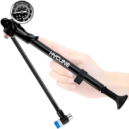 Hycline High Pressure MTB Shock Pump: 400 PSI Bike Pump for Fork & Rear Suspension with Gauge & Air Bleed - Air Pump for Mountain Bike Fits Schrader Valve - Black