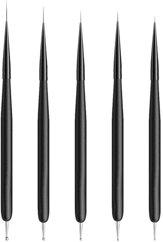 Nail Art Brushes Set, 5PCS Liner Dotting Tools(4/8/12/16/20 mm), Fine Detail Painting for Long Lines, Thin Details Gel Polish Nail
