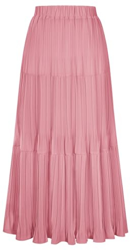 Kate Kasin Damen A-Linie Rüschen Maxirock Elastische Hohe Taille Röcke Leichte Chiffon Fließende Frühling Sommer Skirts Outfit
