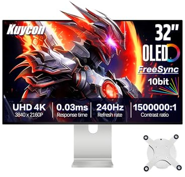 Kuycon Q32S 31,5-Zoll-4K-UHD-QD-OLED-Gaming-Monitor | 240 Hz Bildwiederholfrequenz | HDR1000 | 100 W Typ-C-Stromversorgung | AMD FreeSync Pro | G-SYNC-kompatibel (Wabenstruktur – mit Ständer)