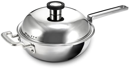 Robert Welch 316 Series Stainless-Steel Wok with Lid, 22cm, Uncoated