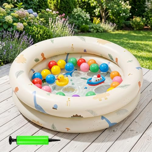 SilverChry Aufblasbarer Pool, 90x25 cm, Planschbecken, Aufblasbares Planschbecken, Paddling Pool, Dinosaurier-Muster, inklusive Luftpumpe, geeignet für Gärten, Balkone, Strände und Badezimmer