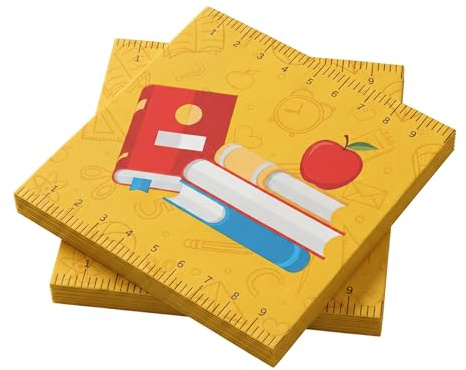 40 Stück Servietten Einschulung Deko Gelber Tischschmuck, Schulkind 2026 Mädchen Junge, Tischdeko Konfirmation Schulanfang Deko, Kommunion Dekos Taufe Gastgeschenk(33 X 33 cm)
