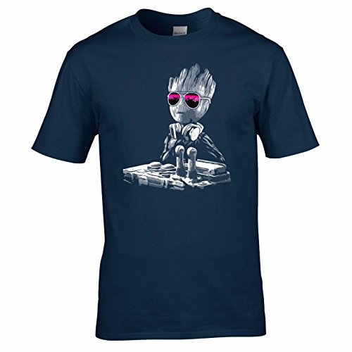 UKPrintwear DJ Baby Groot Mixing Deck + Sonnenbrille T-Shirt Gr. L, marineblau