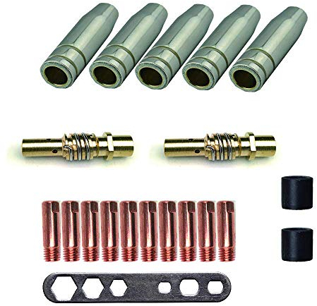 Kyrieval Schweißbrenner, 20-teiliges Set, 5 x Gasdüse, 2 x Düse, 10 x Stromdüse M6 0,8 mm, 2 x Isolator, 1 x Instrument, Edelstahl, Blasbrenner