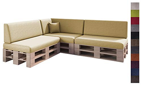 sunnypillow Palettenkissen mit abnehmbarem Bezug Kaltschaum Palettenauflage Palettenpolster Palettensofa Sitzkissen Rückenlehne Indoor Outdoor 8er Set 120 x 80 Sandfarben