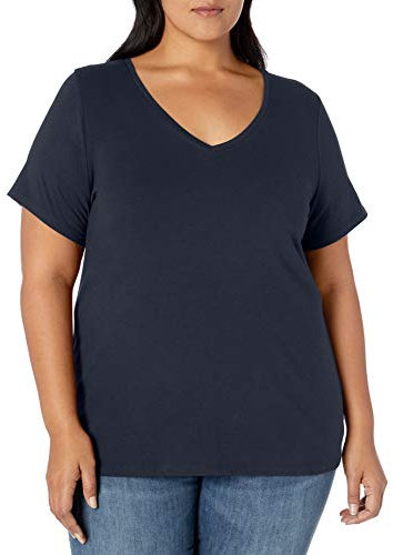 Amazon Essentials Women's Plus Size Short-Sleeve V-Neck T-Shirt, Navy, XXL Plus