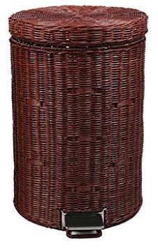 LIN HE SHOP Round Trash can Eco- Friendly Pedal Bin with Lid Rattan Wicker Effect for Kitchen Bathroom Office Rubbish Dustbin w/Removable Basket (Color : Brown, Size : 8L)