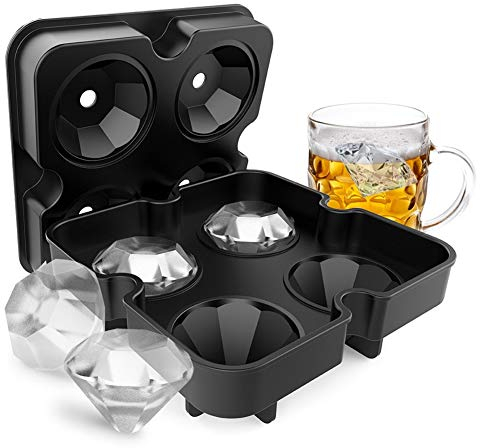 TOPINCN Ice Cube Trays, 4 Grids Diamond Shaped Ice Cube Molds Flexible Silicone DIY Freeze Pudding Mould Easy Release for Cocktail Whisky (Black)
