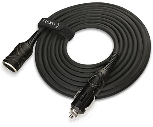 PAXO 10m KFZ Verlängerungskabel 12V, Verlängerung, 15A Sicherung, Vollgummileitung mit Stecker und Buchse, Klettband, für Zigarettenanzünder-Buchse