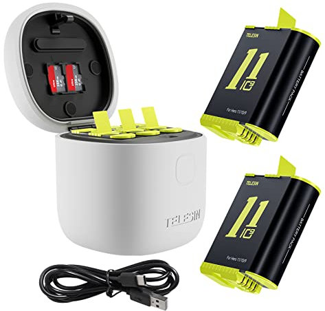 TELESIN 2 Replacement Battery with Multifunction 3-Channel Charger for Gopro Hero 10 9 Black, Allin Box Charger and USB Type-C Cable with SD Memory Card Reader for GoPro 10 9 Battery