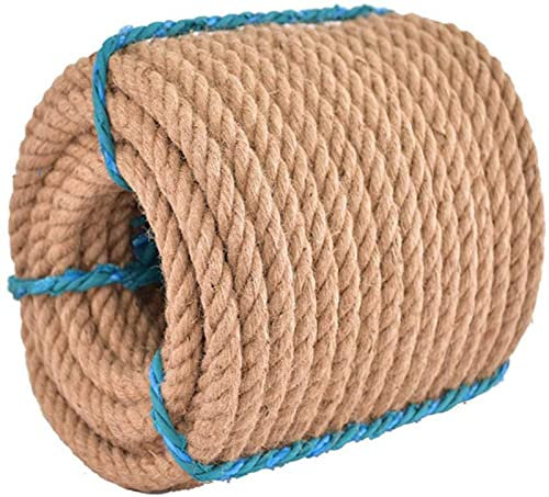 JHNEA Corde de jute naturelle, 30 mm d'épaisseur, corde de chanvre solide, pour travaux manuels, escalade, ancre, hamac, nautique, arbre à chat, tirer, décoration, 15 m à 30 mm