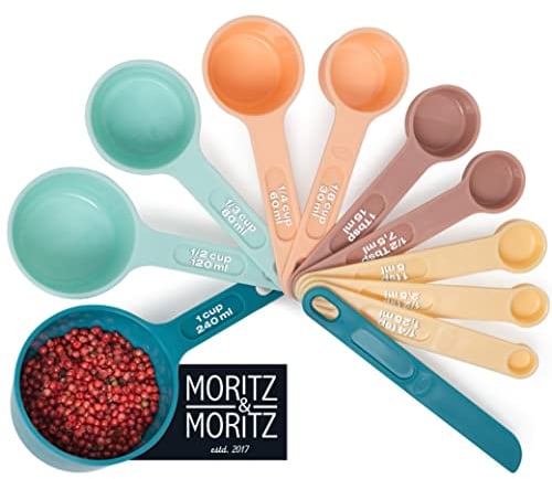 Moritz & Moritz Measuring Spoons Sets and Measuring Cups Sets - 11pcs of Baking Measuring Spoons - 10 Measurements & Level Measures - Colorful