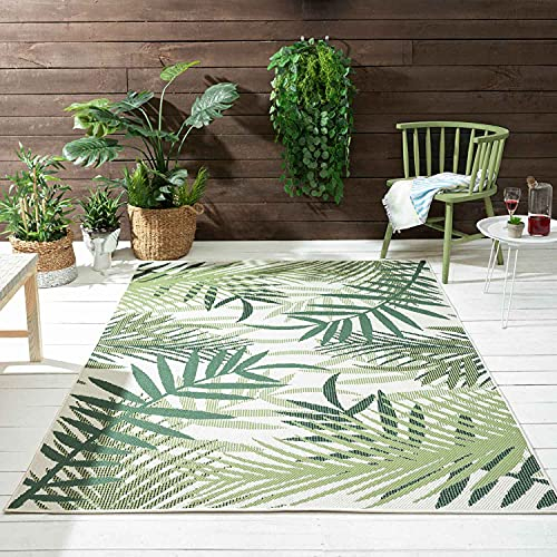 VIMODA In- und Outdoor Flachgewebe Terrassen & Balkon Küche Teppich Palmen Design Grün, Maße:200x280 cm