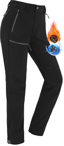 Vzteek Damen-Wanderhose-Winter-Softshellhose-Wasserdicht-Outdoor hose-Thermo-Skihose-Stretch gefüttert berghose Regene Trekkinghose Warme Winddicht walking Hundesport Wintersport(Klassisch Schwarz, L)
