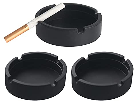 QOPAHI Black Silicone Ashtrays for OUTSIDE Portable Unbreakable High Temperature Resistant Smoking Accessories Cool Ashtray for Cigarettes for Indoor Outdoor, 3 Pack