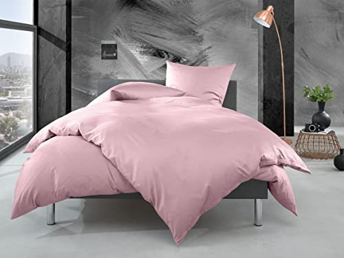 Bettwaesche-mit-Stil Mako Perkal Bettwäsche Uni einfarbig rosa (Garnitur 135x200 + 80x80 cm)