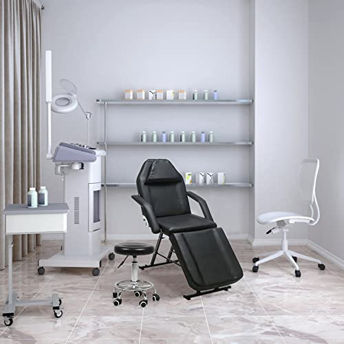 radelldar Kosmetikliege,Massageliege Klappbar 3 Zonen Höhenverstellbar mit Rollhocker Massagetisch 80cm Breit PU-Leder Massagebett Kosmetikstuhl Tattooliege Tragfähigkeit 270 kg Schwarz