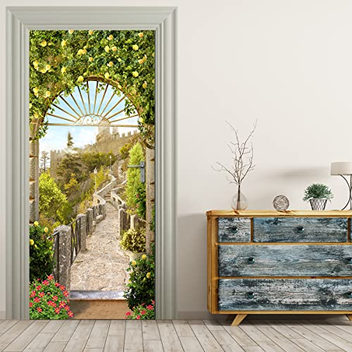 Stickerprofis Türtapete selbstklebend TürPoster - PFAD ZUR BURG - 3D Türaufkleber Türfolie