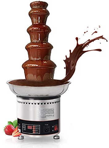 Fontane di cioccolato commerciale - 5 livelli in acciaio inox grande fontana per fonduta di cioccolato con fusione a calore e display digitale, ideale per feste a casa e matrimoni