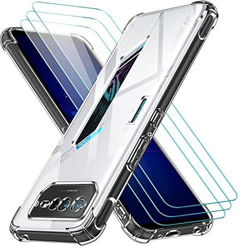 ivoler Klar Hülle für Asus ROG Phone 6 mit 3 Stück Panzerfolie, Dünne Weiche TPU Silikon Transparent Stoßfest Schutzhülle Durchsichtige Kratzfest Handyhülle Case Cover