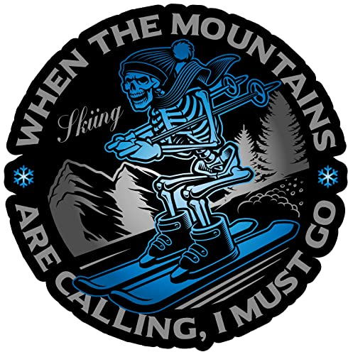 Samunshi Ski Skelett Aufkleber Autoaufkleber für Motorrad Fahrrad Roller oder Auto Sticker Berge Schnee Winter (10x10cm Ski Skelett)