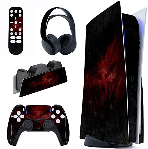 playvital Skin Stickers für ps5 Konsole Regular Edition,Aufkleber Vinyl-Skin Stickers Schutzfolie Folie für PS5 Konsole,Controller,Ladestation,Headset,Medienfernbedienung-Lich Dämonen