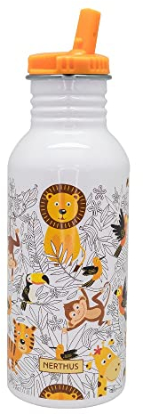 NERTHUS FIH 1154 Botellín de agua infantil con tapón pajita a prueba de fugas 500 ml, Botella de agua para niños