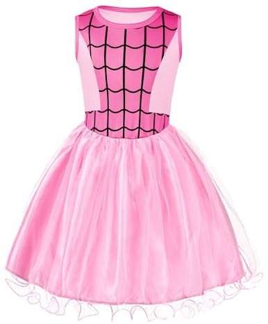 Aomig Deguisement Spider pour Fille, Costume de super-héros avec masque pour les yeux, Costume Spider Enfant, Enfant Spider Déguisement pour Halloween Carnaval Cosplay Fête, Rose (110cm)