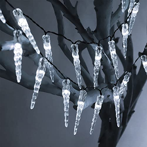 Weihnachtsbeleuchtung Außen Solar Mit Fernbedienung, Led Eiszapfen Lichterkette Weihnachten Außen Solar, Weihnachtsdeko Aussen Beleuchtet Amerikanisch, Garten Weihnachtsbaum Lichterkette (Weiß 6,5 m)