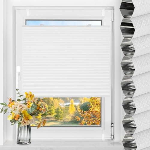 TFSKY Wabenplissee Plissee ohne Bohren Verdunkelung Klemmfix Zweifarbigz Weiß-Weiß B70 x H220 cm Plissees Thermo Doppelplissee Verdunkelnd Verdunklungsplissee Sonnen- & Schallschutz für Fenster