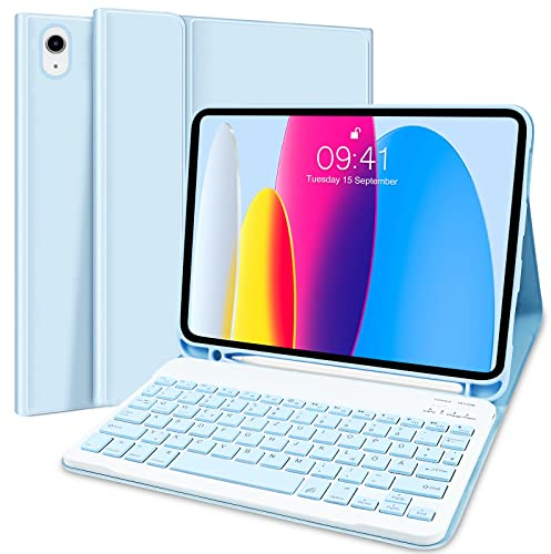 iPad 10th/(A16) 11th Generation Tastatur Hülle für 10.9 Zoll 2022/11 Zoll 2025, Abnehmbare Drahtlose Bluetooth Tastatur (Deutsch Layout, QWERTZ) für iPad 10/11 Gen, Blau