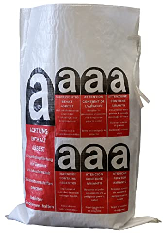 Lacers Big Bags | PP Gewebesack Asbest 25 Stück 70x110cm | Beschichtet, mit Warndruck Asbest | Verschlussband | Schüttgutbehälter, Transportsack, Entsorgungssack